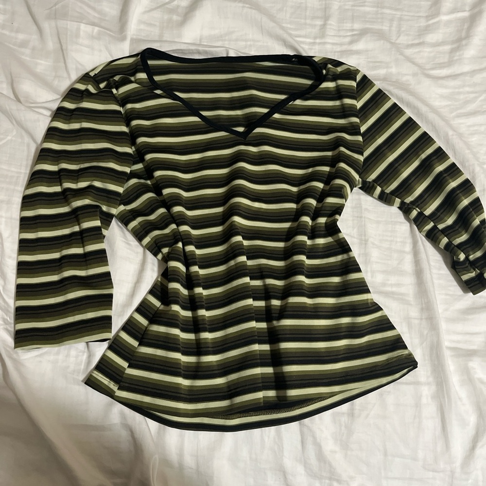 Vintage America Green Fitted Ribbed 3/4 Sleeve Blouse